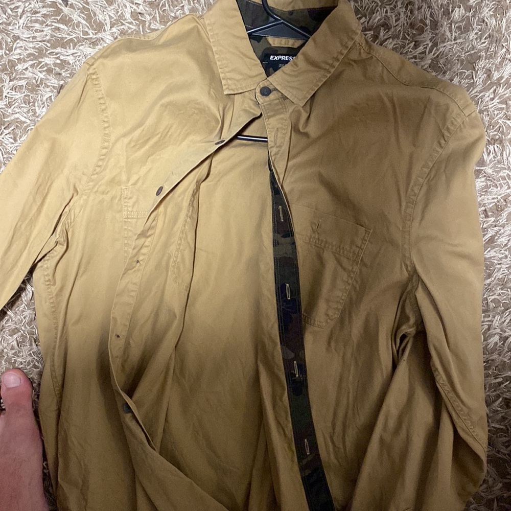 Express Large Tan Button Down Shirt - image 3
